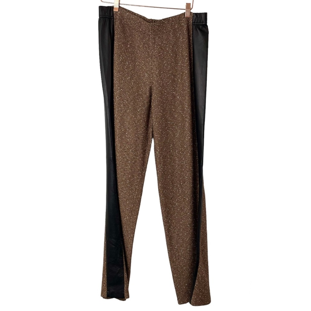 St. John Wool Blend Pull On Elastic Waist Pants with Leather Side Detail Size 14